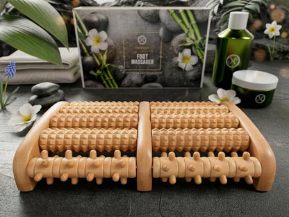 FIVOR Wooden Foot Massager Roller – with 38-Point Reflexology Guide